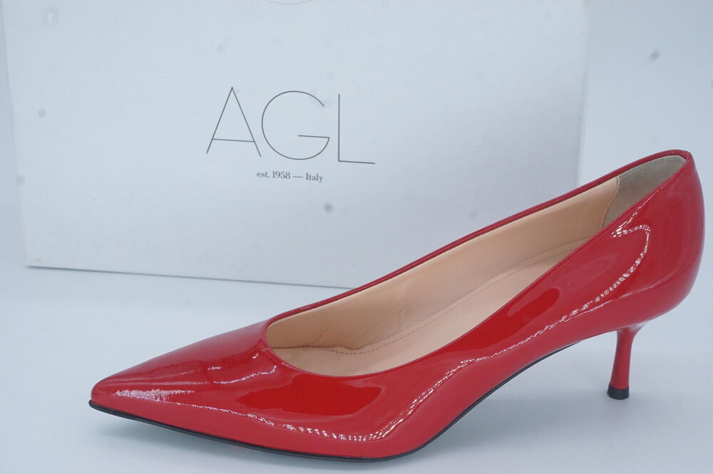 AGL Virna Red Patent Leather Ponted Toe low Heel High Pumps SZ 39.5 NIB $425